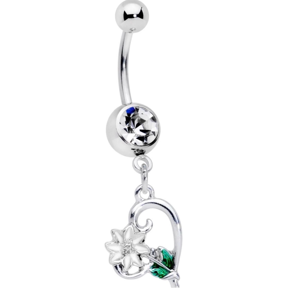 Chic Silver and Green Floral Belly Ring